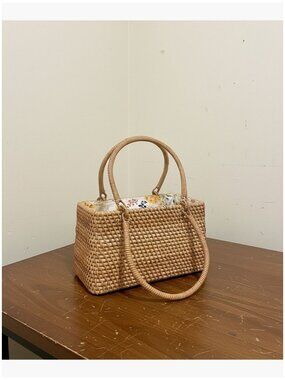 Rattan Handwoven Top Handle Handbag Wicker Summer Bag Purse